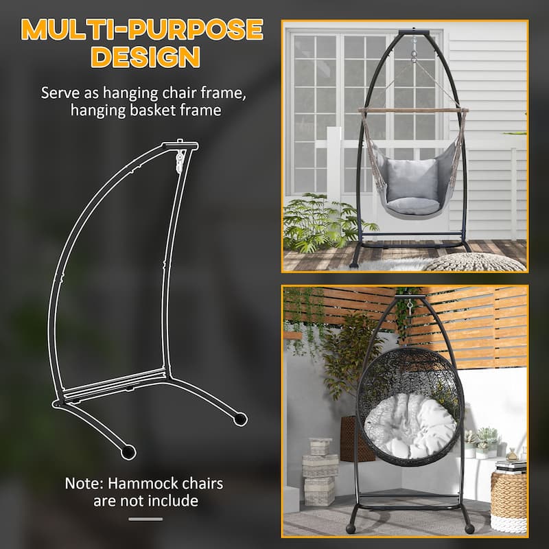 Outsunny Hammock Chair Stand, C Shape Hanging Heavy Duty Metal Frame Hammock Stand for Hanging Hammock Air Porch Swing Chair