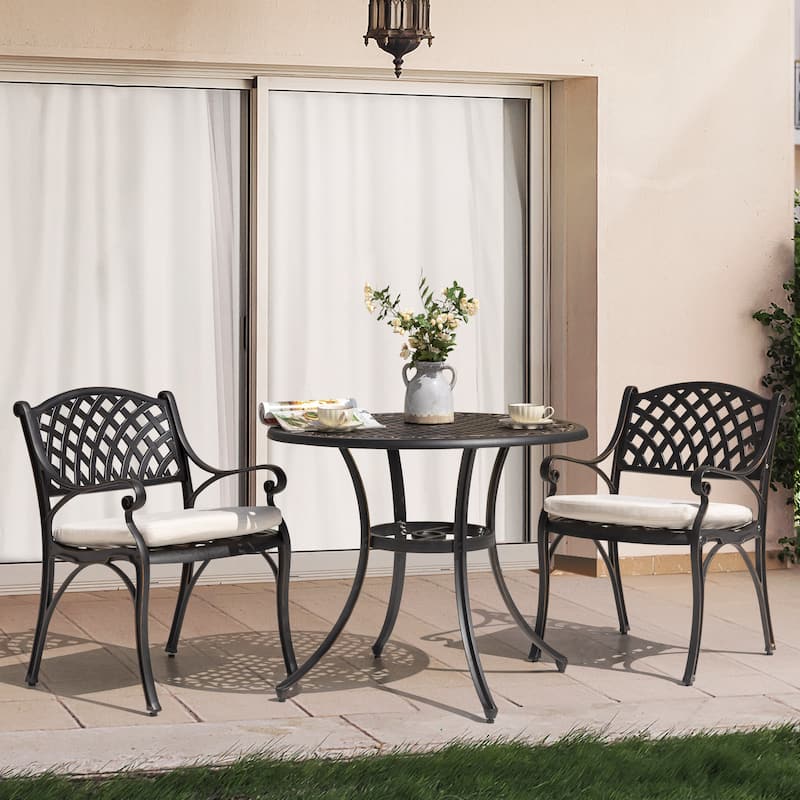 Outdoor 3-Piece Bistro Set with Umbrella Hole, Black with Gold-Painted Edge - Antique bronze
