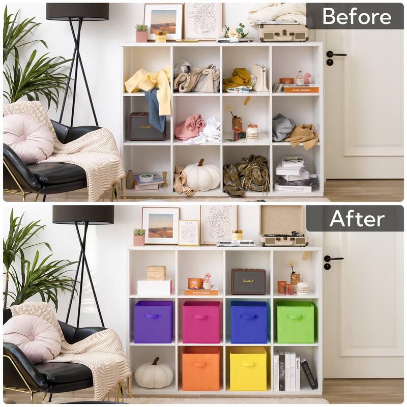 6 Pack Fabric Storage Cube Bins, Collapsible Cube Organizers with Handles