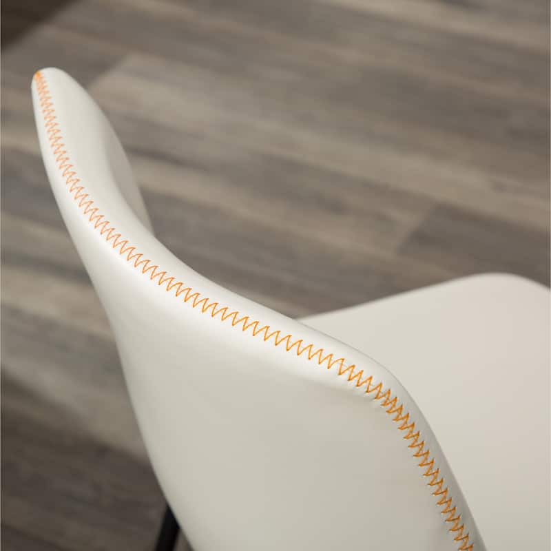 Stylish Dining Table and Chair Set, White Round Dining Table with Trestle, Leather Barrel Chairs with Sled Base