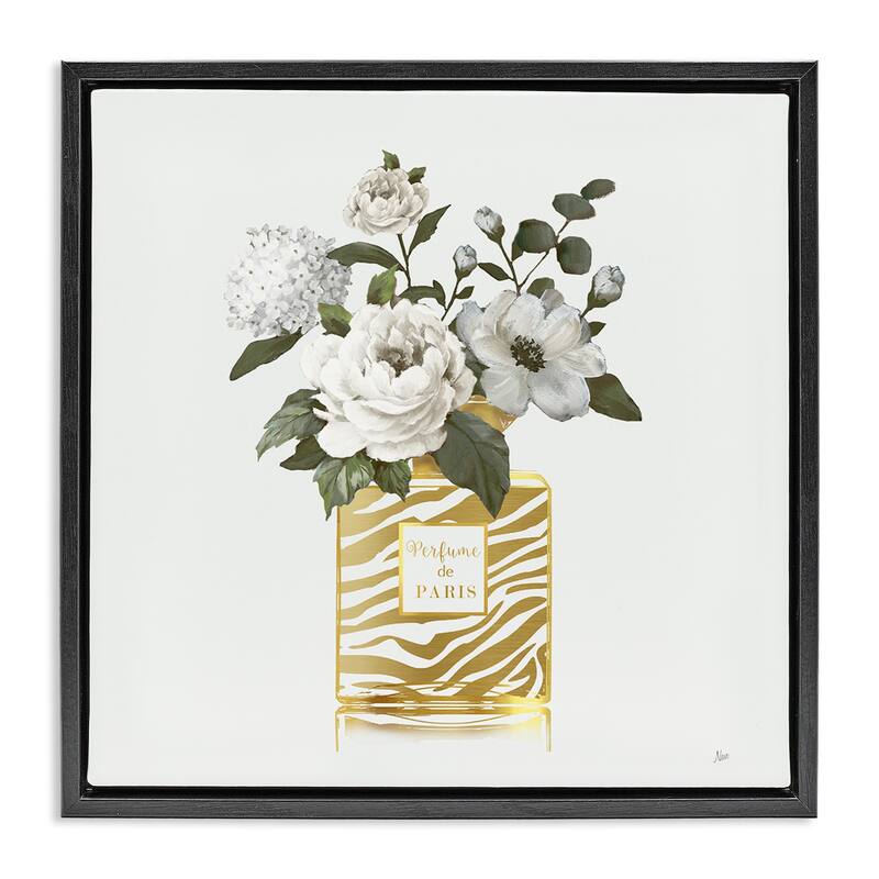 Stupell Chic Striped Perfume Bouquet Framed Floater Canvas Wall Art Design By Nan - 18 x 18 - Black