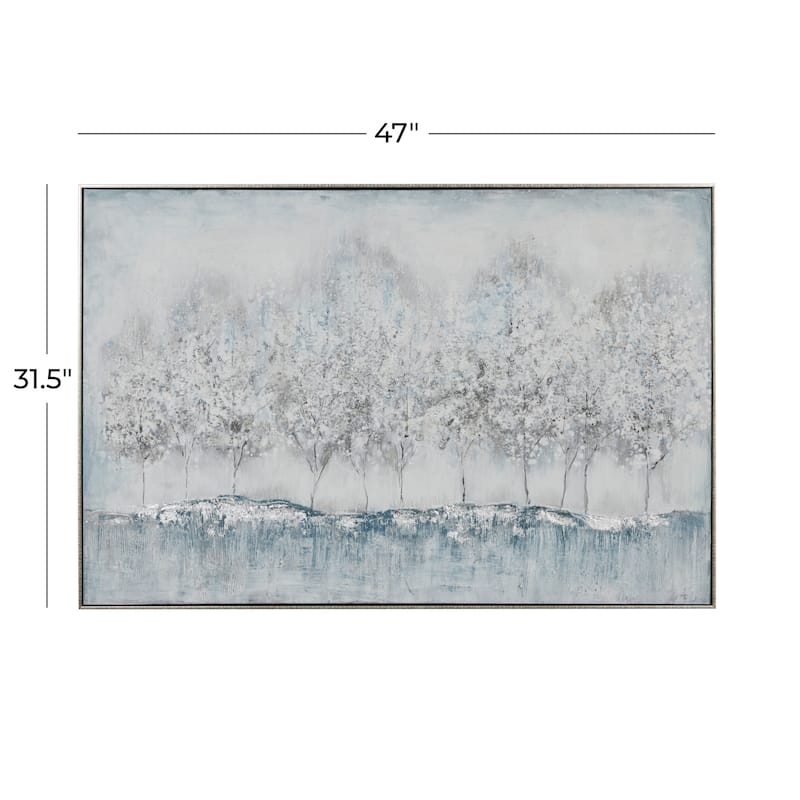 Canvas Tree Framed Wall Art with Silver Frame - Gray - Roche River Decor