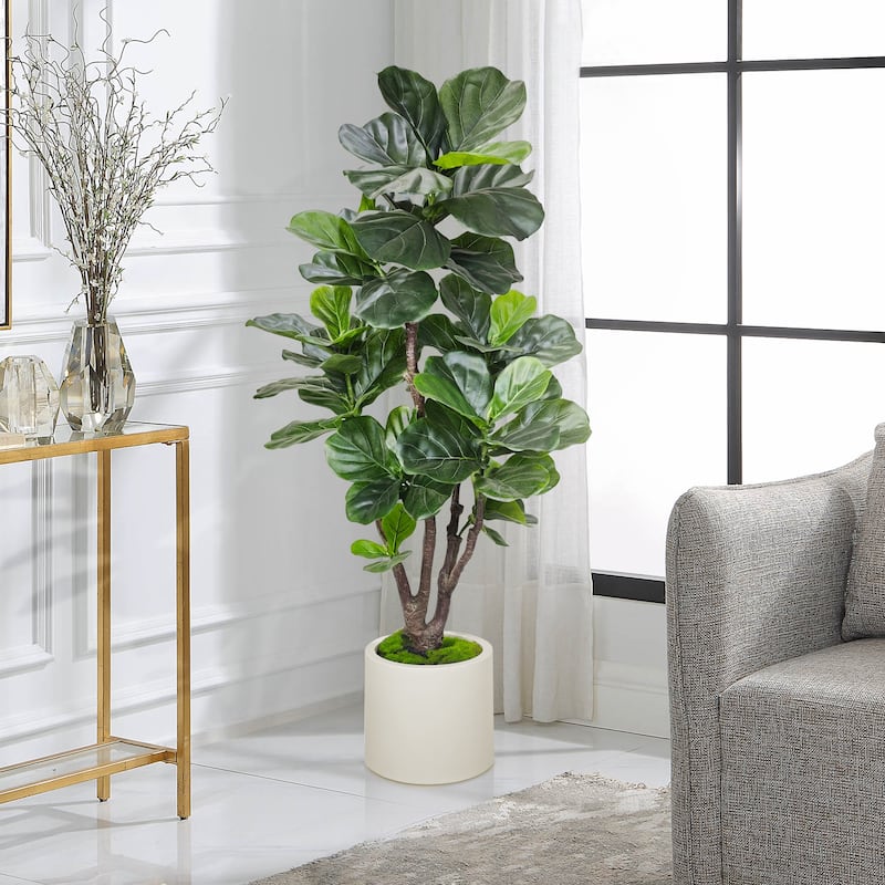 Artificial Fiddle Leaf Fig Tree in White Decor Pot, Faux Green Plant