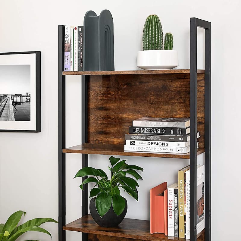 5-Tier Book Storage Shelf Rack with 5 Shelves and Steel Frame Perfect for Any Room - 9.4”D x 24.4”W x 65”H