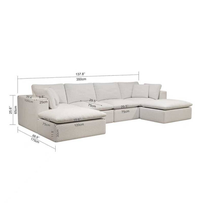 Roomfitters 137.8" Modular Sectional Sofa, 5-Piece Compressed Cloud Couch, No Assembly, Plush Corduroy, White