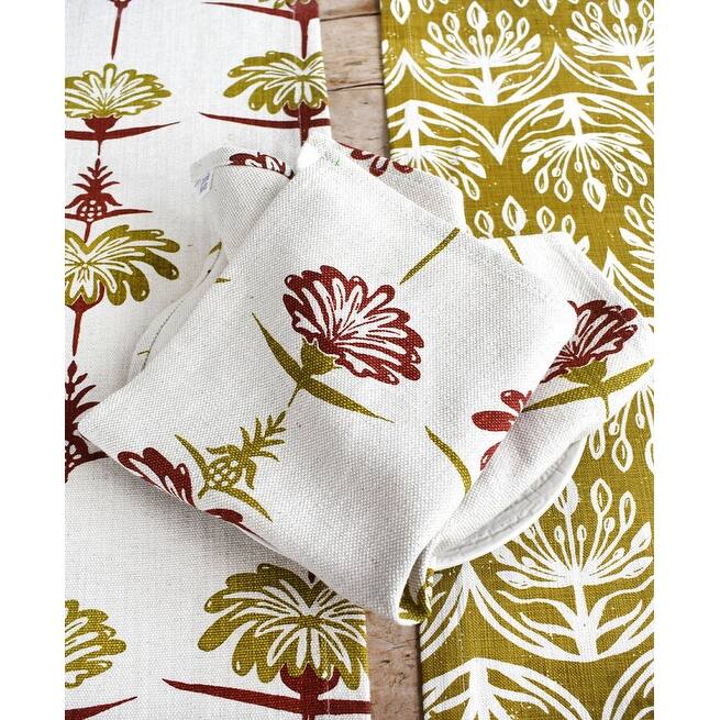 French Home Set of 4 Tropical Garden Napkins - Crimson & Chartreuse