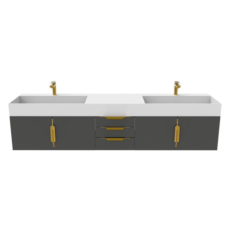 Amazon 84" Wall Mounted Double Bathroom Vanity Set w/ White Top