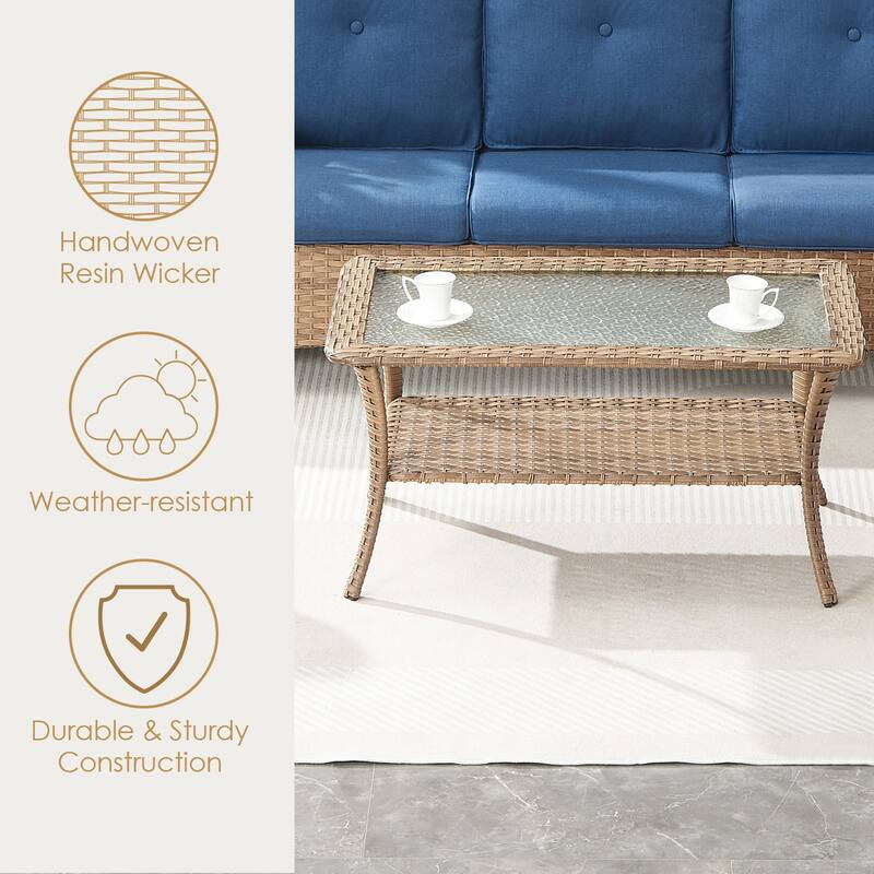 Outdoor Wicker Coffee Table with Glass Top