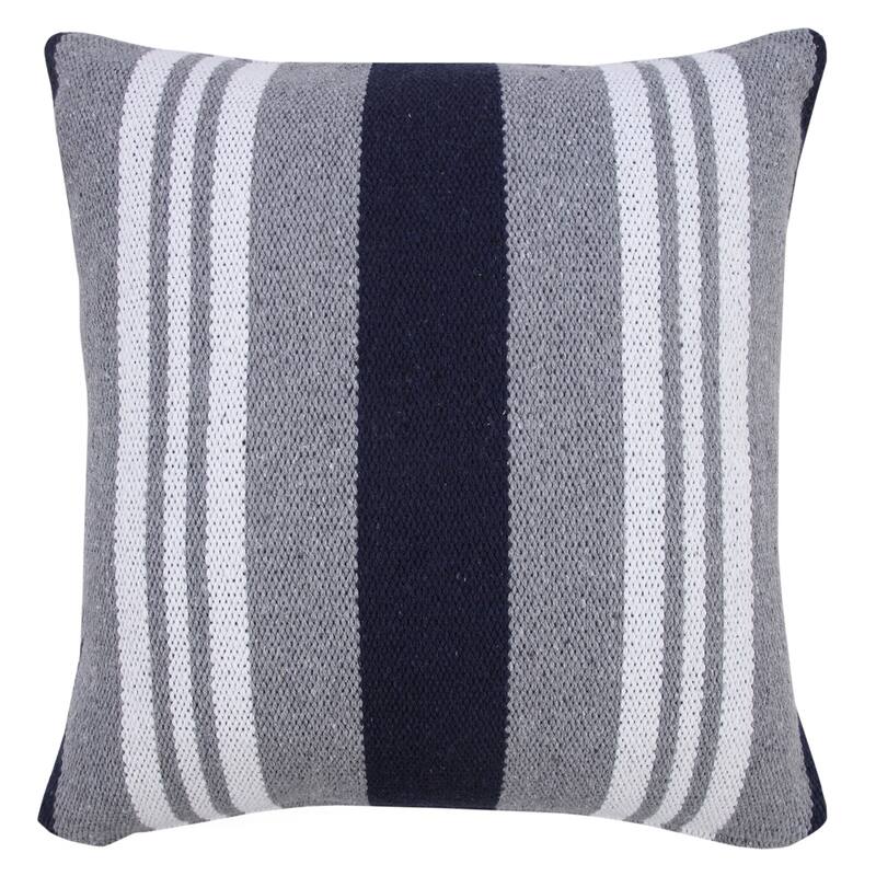 Handwoven Reversible Striped Cotton Throw Pillow Cover - 20" - Gray and Blue