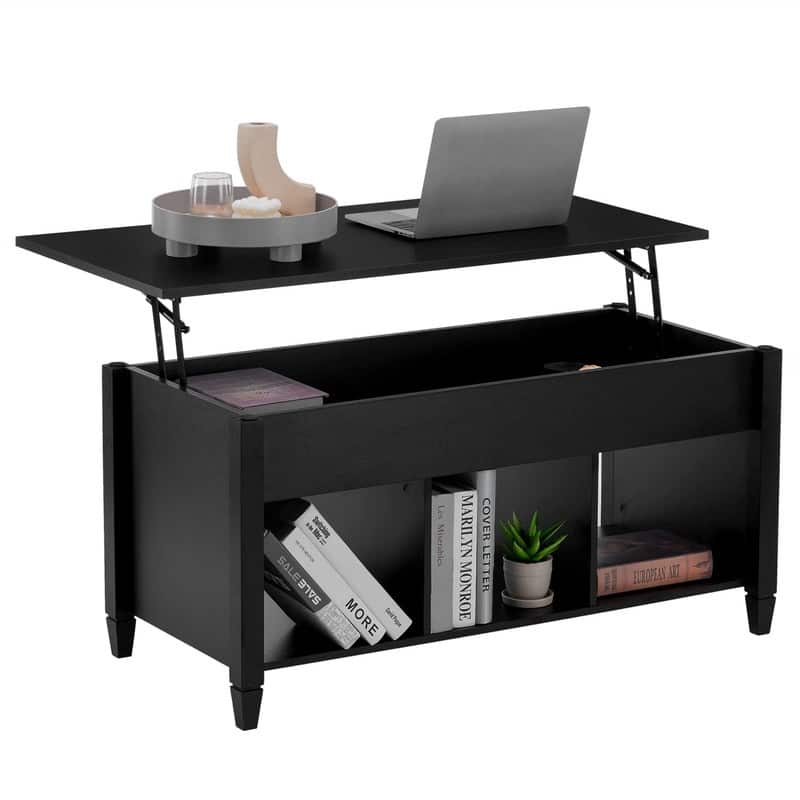 Lift Top Coffee Table with Hidden Compartment - 19.5"D x 40"W x 19.3"H - Black