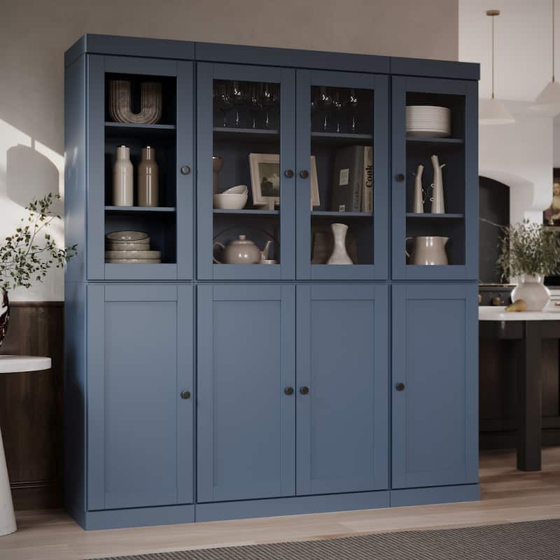 Palace Imports 100% Solid Wood 65" Pantry Cabinet with Clear Glass, Shaker Doors, 2-Drawers and Adjustable Shelves