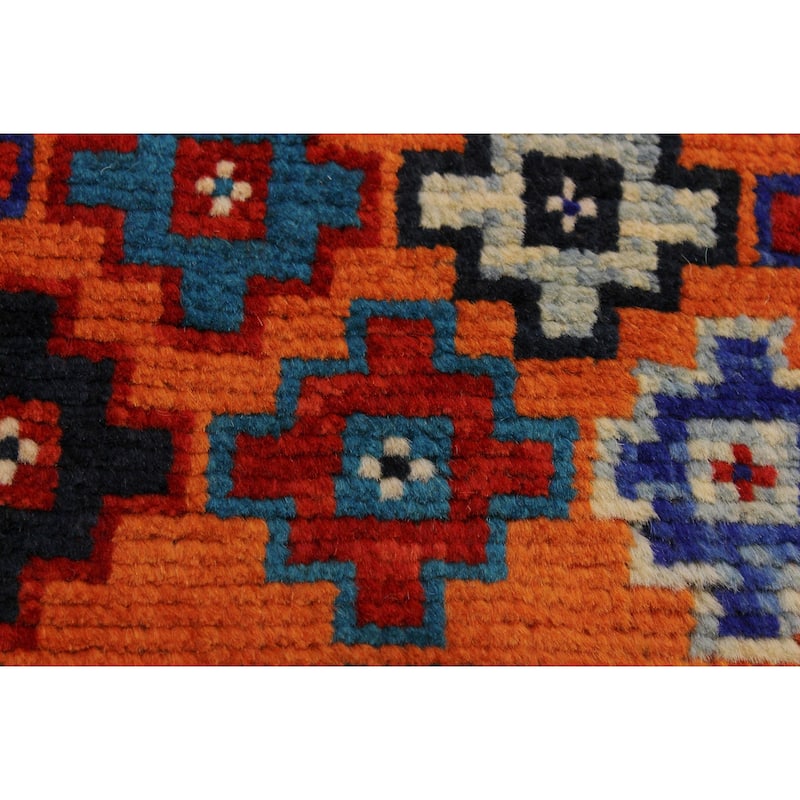 Tribal Balochi Hanna Orange/Black Hand Knotted Wool Rug - 5'1'' x 6'8''