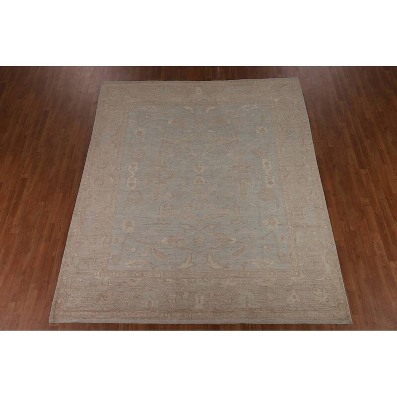 Light Blue Oushak Vegetable Dye Area Rug Handmade Wool Carpet - 8'3"x 9'7"