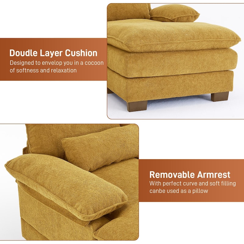 Ouyessir Soft Chenille Fabric U-shaped Sectional Sofa Set with Doudle Layer Cushion