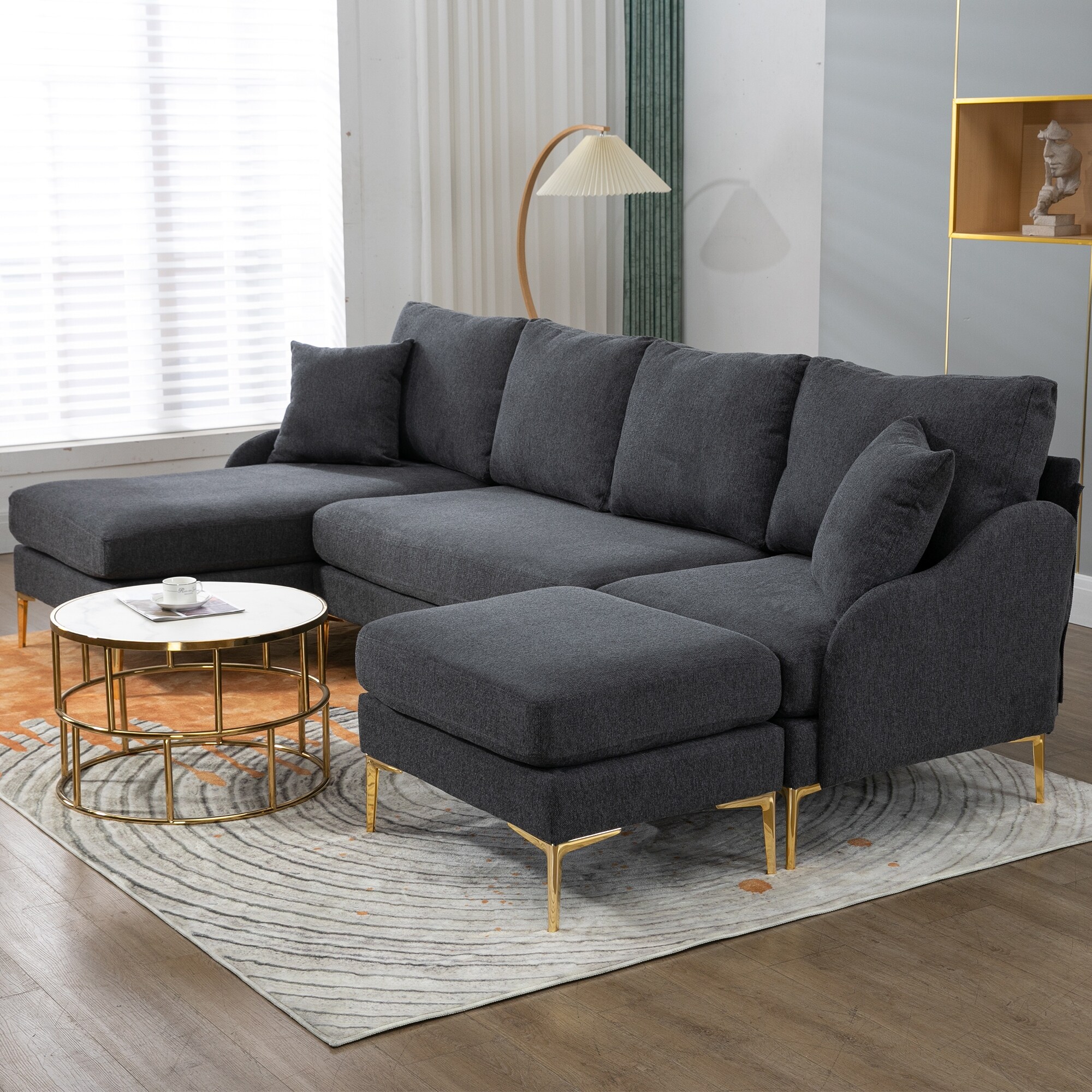 Charcoal grey sectional sofa with chaise lounge deals