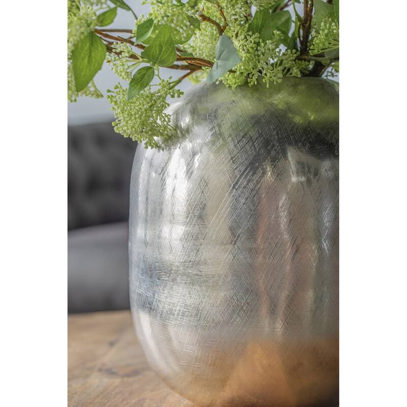 12.5x12.5x15" Aluminum Vase with Silver Streak Finish Modern Home Decor