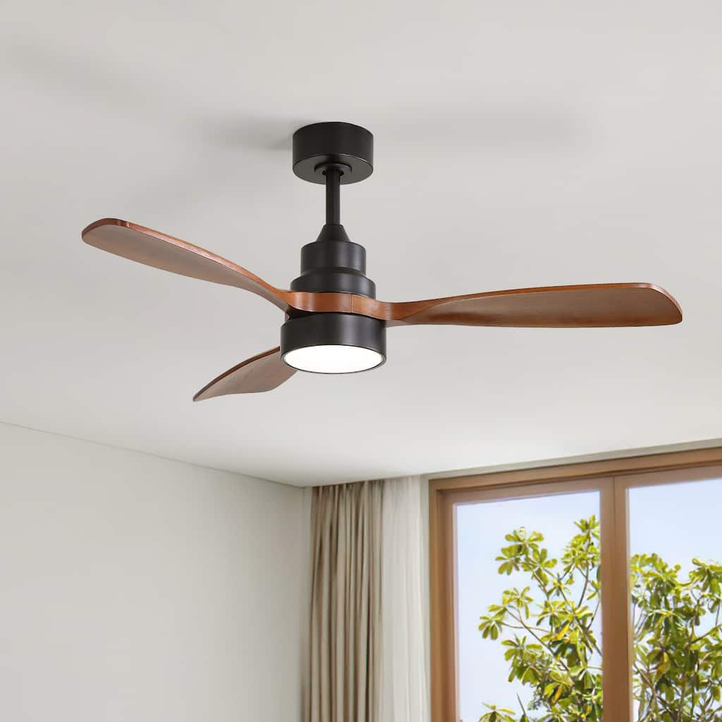 Sofucor 48 Inch Ceiling Fan with Light and Remote,Solid Wood Blades Low Profile,Smart Optional Work with Alexa/Google/App