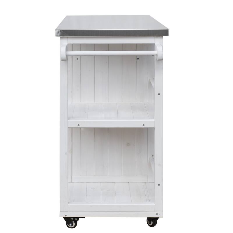 Fir Wood Outdoor Kitchen Prep Station Cart with Stainless Steel Top & Towel Rack