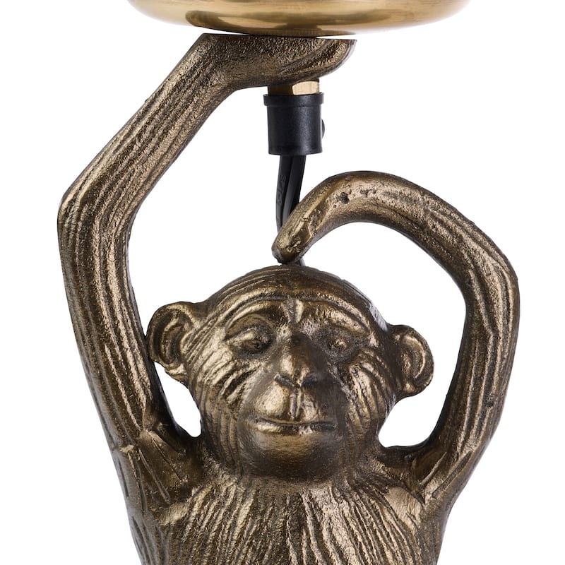 River of Goods Gold Metal and Glass Globe Shade 17-Inch Monkey Table Lamp - 8" x 8" x 17"