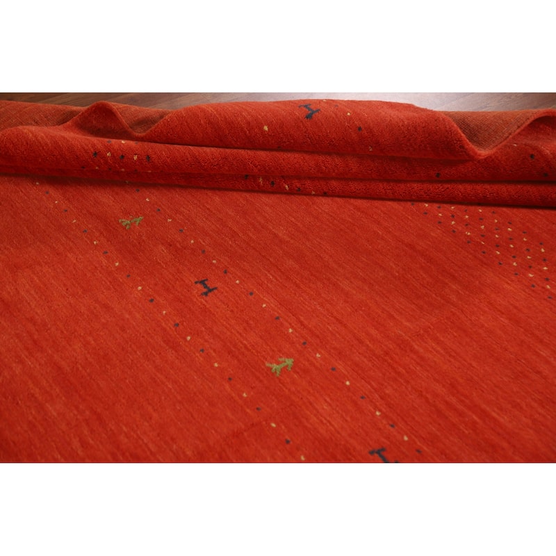 Salmon Gabbeh Area Rug Hand-Knotted Wool Carpet - 6'6"x 9'9"