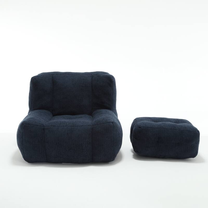 Fluffy bean bag chair with memory foam and ottoman