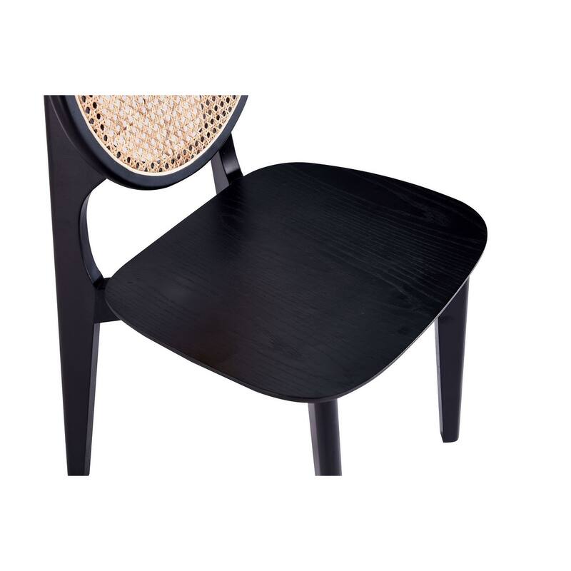Manhattan Comfort Versailles Round Dining Chair in Black and Natural Cane - Set of 2