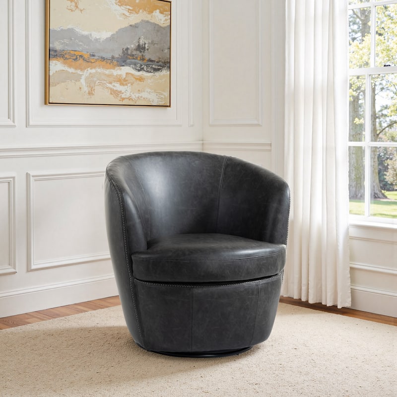 Modern Swivel Leather Accent Chair Upholstered Barrel Chair - Black