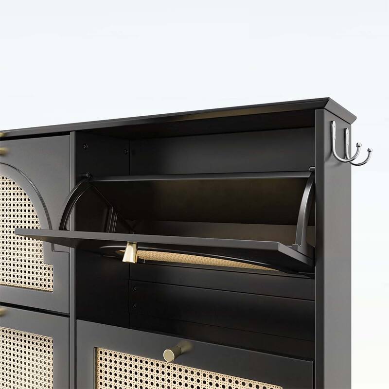 Exquisite and Elegant Tipping Bucket Shoe Cabinet with 4 Flip Drawers,Doors and 2 Hooks