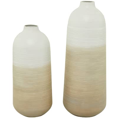 Metal Vase with Embossed Ribbing - Set of 2 Brown - Roche River Decor - 8"W x 8"L x 20"H