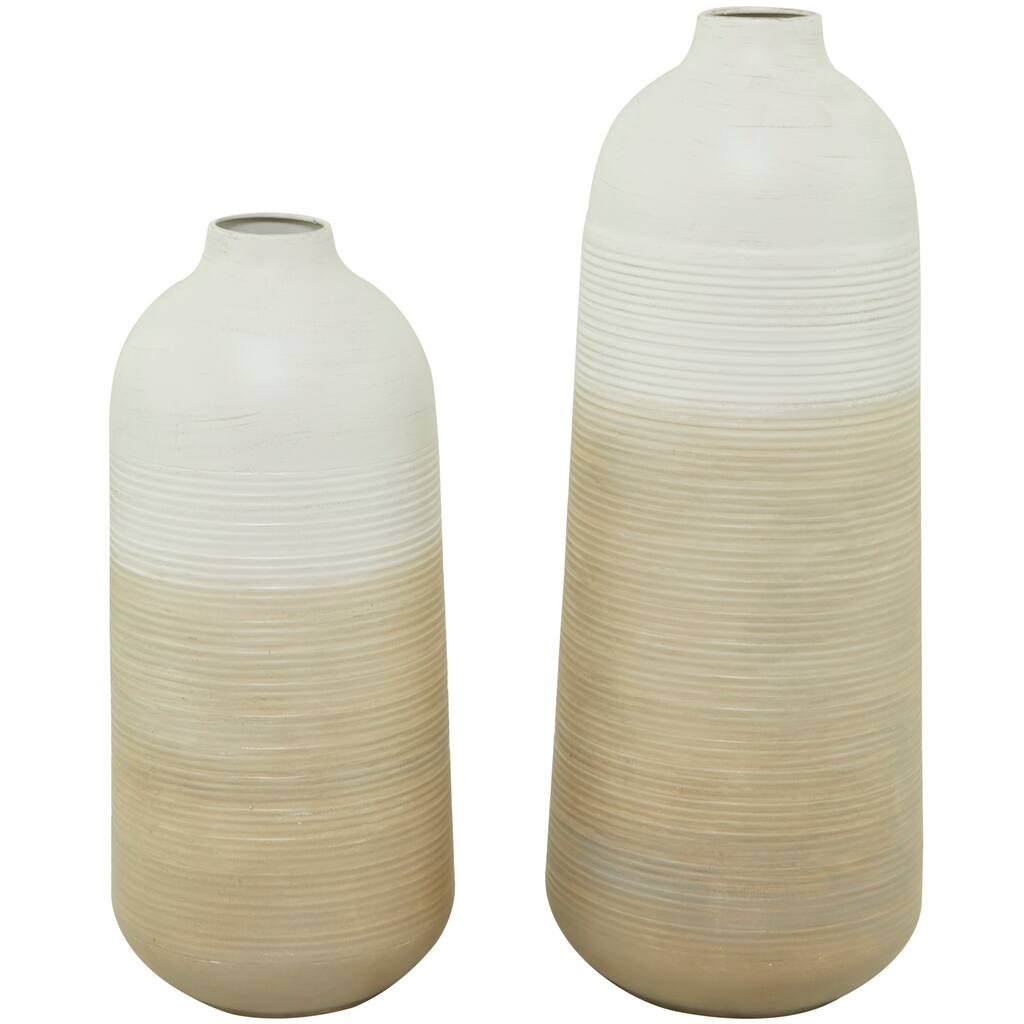Metal Vase with Embossed Ribbing - Set of 2 Brown - Roche River Decor - 8"W x 8"L x 20"H