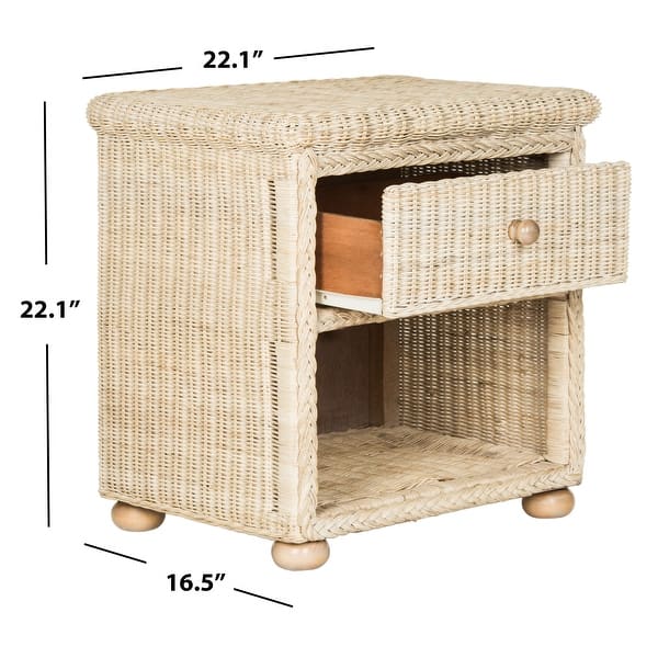 dimension image slide 0 of 2, SAFAVIEH Adira 22.1-Inch Wicker Wash Nightstand, White Washed, Coastal