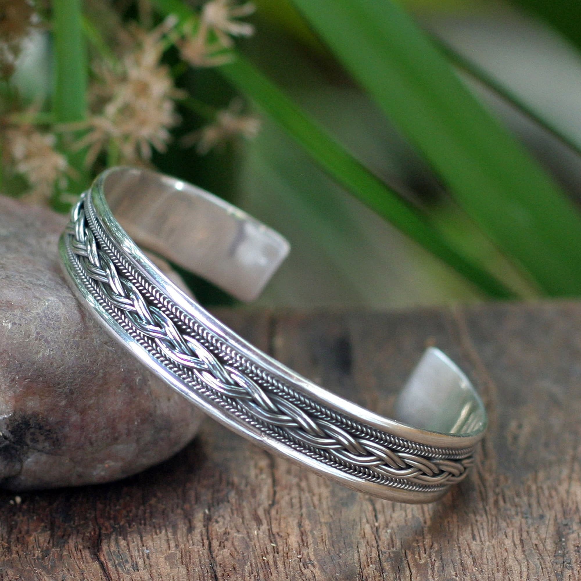Novica Handmade Meandering River Sterling Silver Cuff Bracelet