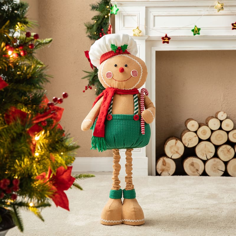 Glitzhome 39"H Telescoped Fabric Christmas Gingerbread Man Home Decor