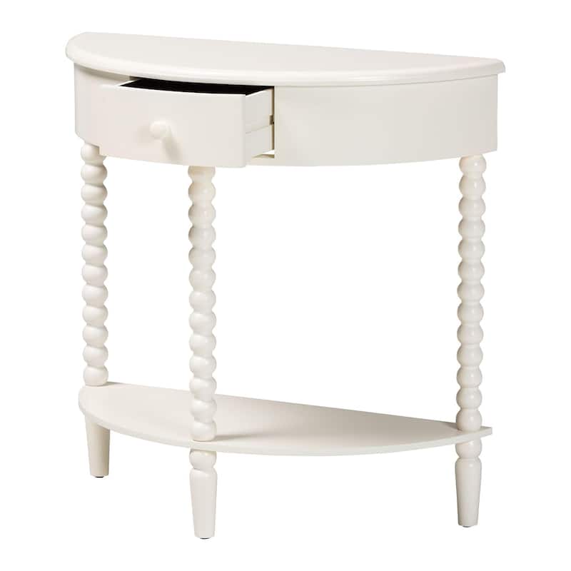 Raynera Bobbin-Leg Demilune Console Table - Half-Moon Accent Table with 1 Drawer and Open Shelf, Cottage Farmhouse Style