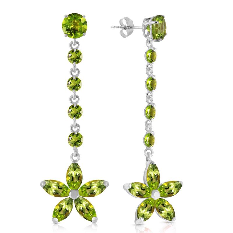 14K Solid Gold Natural Peridot Gemstone Elegant Chandelier Earrings - White