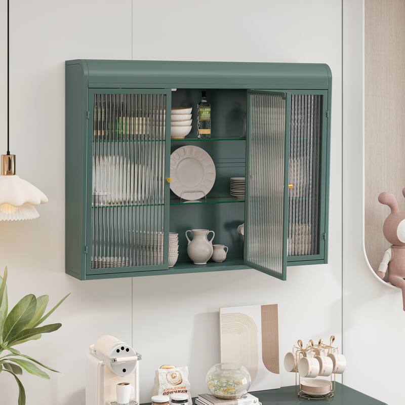 3 Door Arched Wall Mounted Glass Cabinet