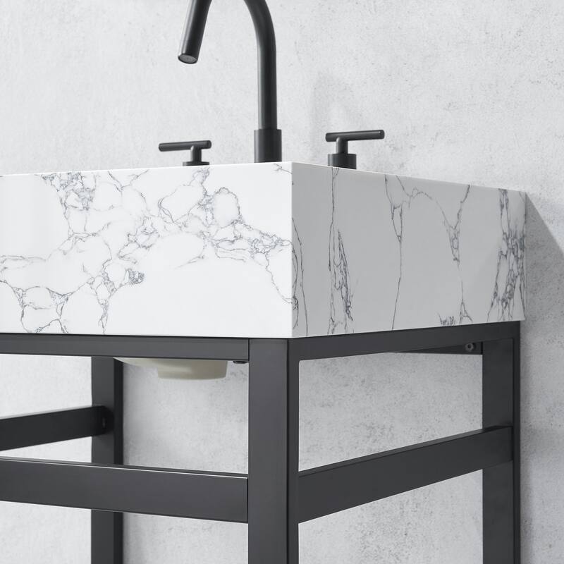 Ecija Bath Vanity, Metal Support with Composite Stone Top, no Mirror