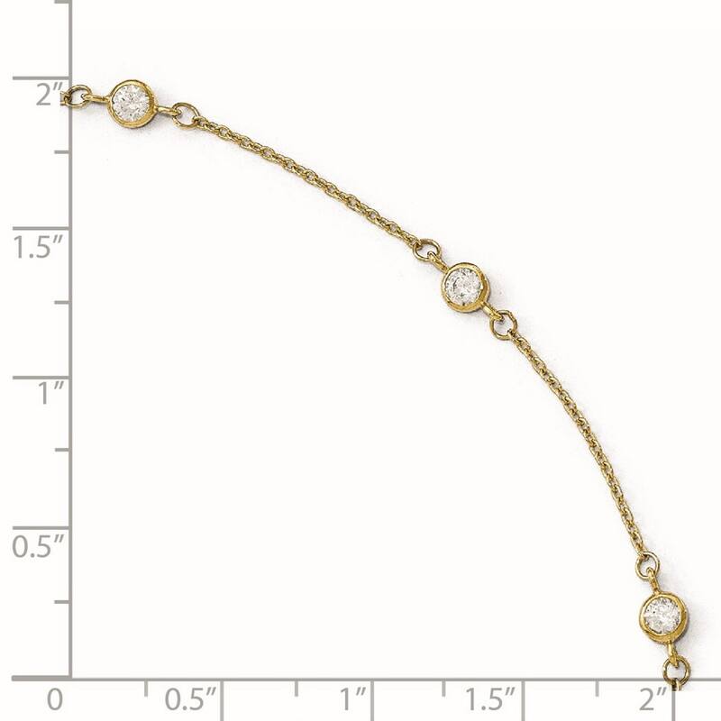 Curata 14k Yellow Gold 9+1" CZ Cubic Zirconia by the Yard Station Anklet (Lobster-claw)