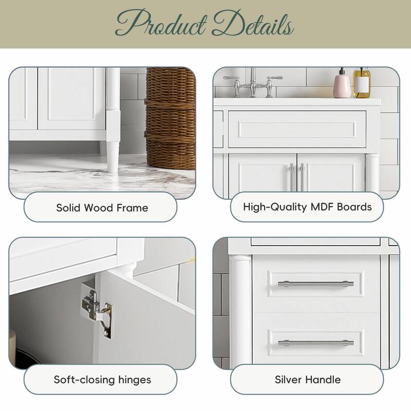 36" Freestanding Bathroom Vanity with Resin Sink and 3 Drawers