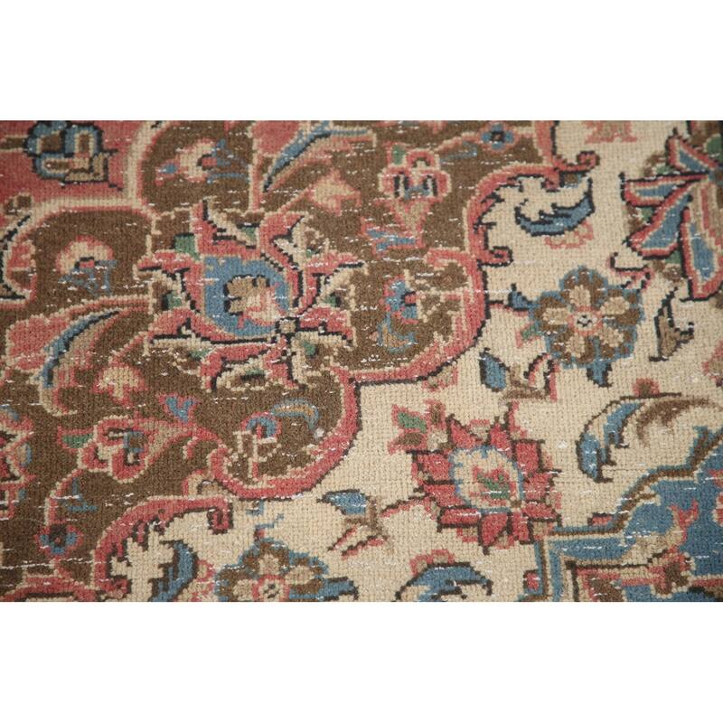 Hand Knotted Oriental 100% Wool Carpet Traditional Floral Pink Kashan Area Rug - 12' 11'' X 9' 7''