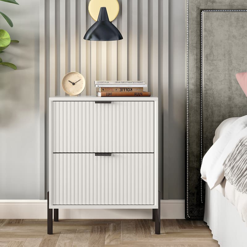 Modern 2-Drawer Nightstand Bedside Table End Table Furniture - Off-White (1-set)