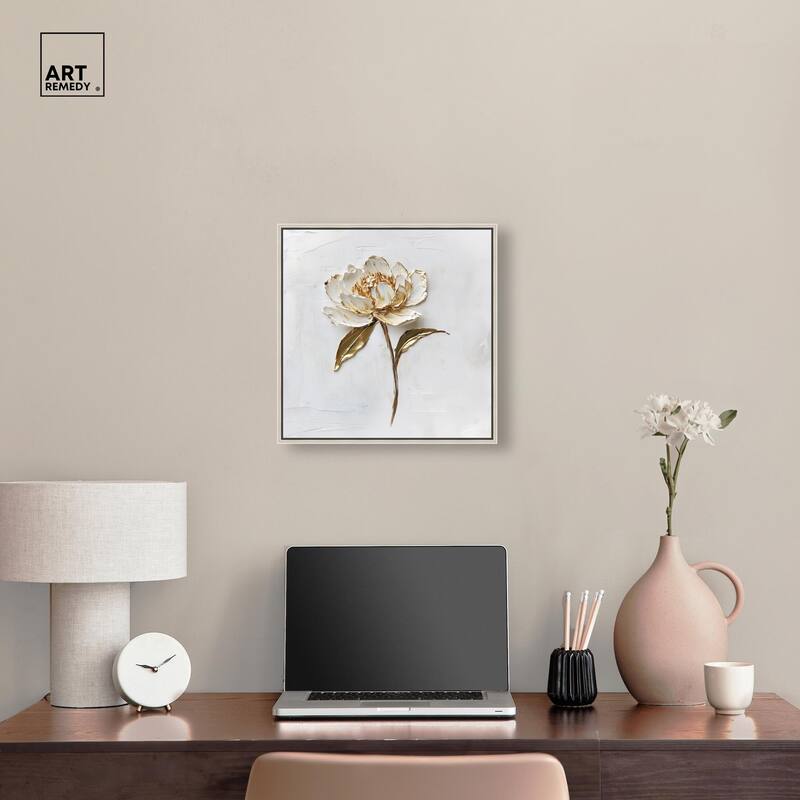 Simple Golden Peonie Canvas by Art Remedy