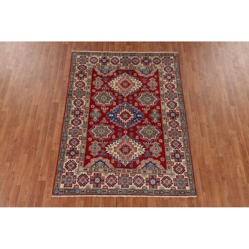Traditional Kazak Oriental Area Rug Handmade Red Wool Carpet - 5'0" x 6'7"