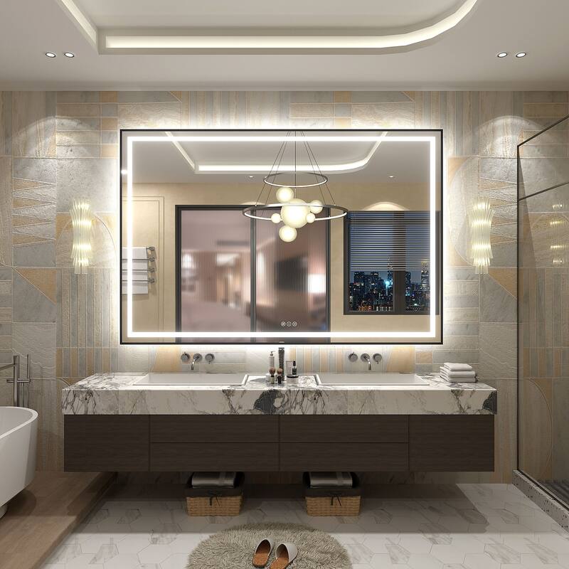 Black Metal Framed LED Front Light and Backlit Anti-Fog Wall Bathroom/ Vanity Mirror