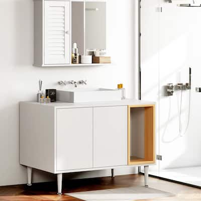 Bathroom Sink Cabinet with Cat Litter Box Enclosure, Hidden Litter Pet Washroom with Divider, Indoor Cat House for Large Cats