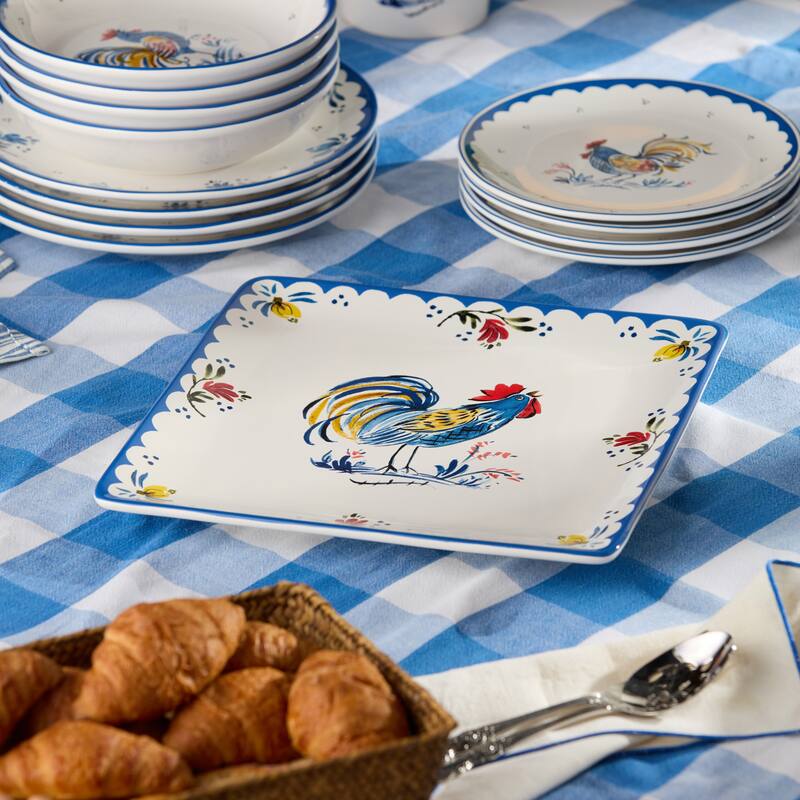 Certified International French Rooster Square Platter 12.5" - 12.50"L x 12.50"W x 1.25"H