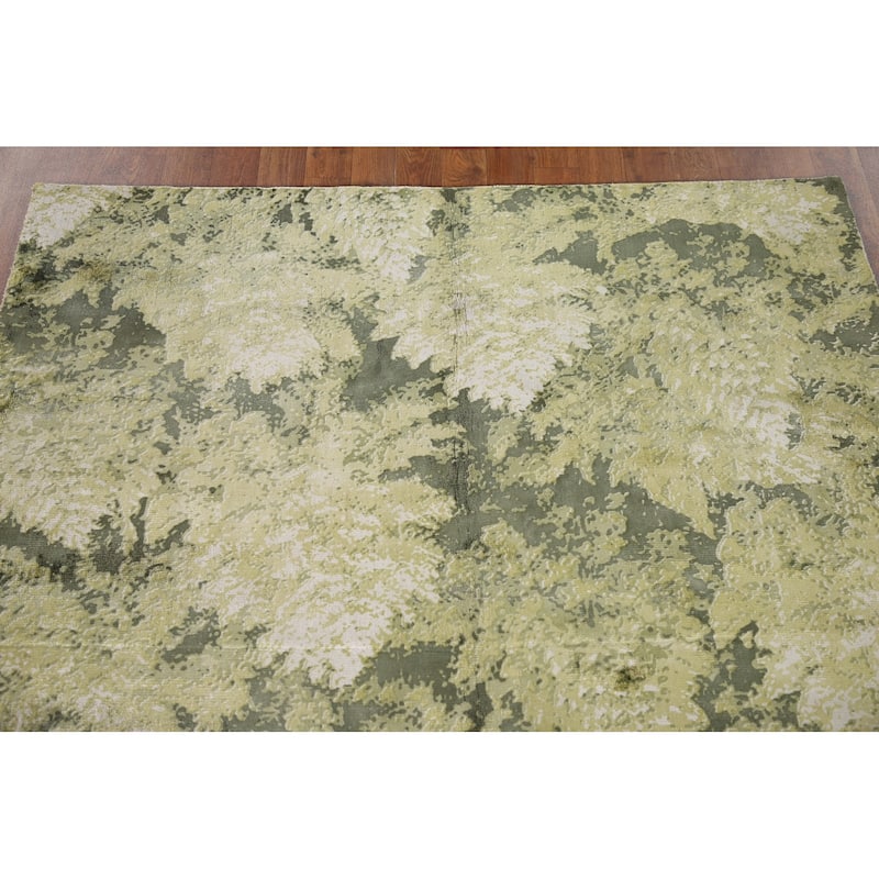 Green Modern Indian Abstract Rug Hand-Knotted Wool Carpet - 4'8"x 6'6"