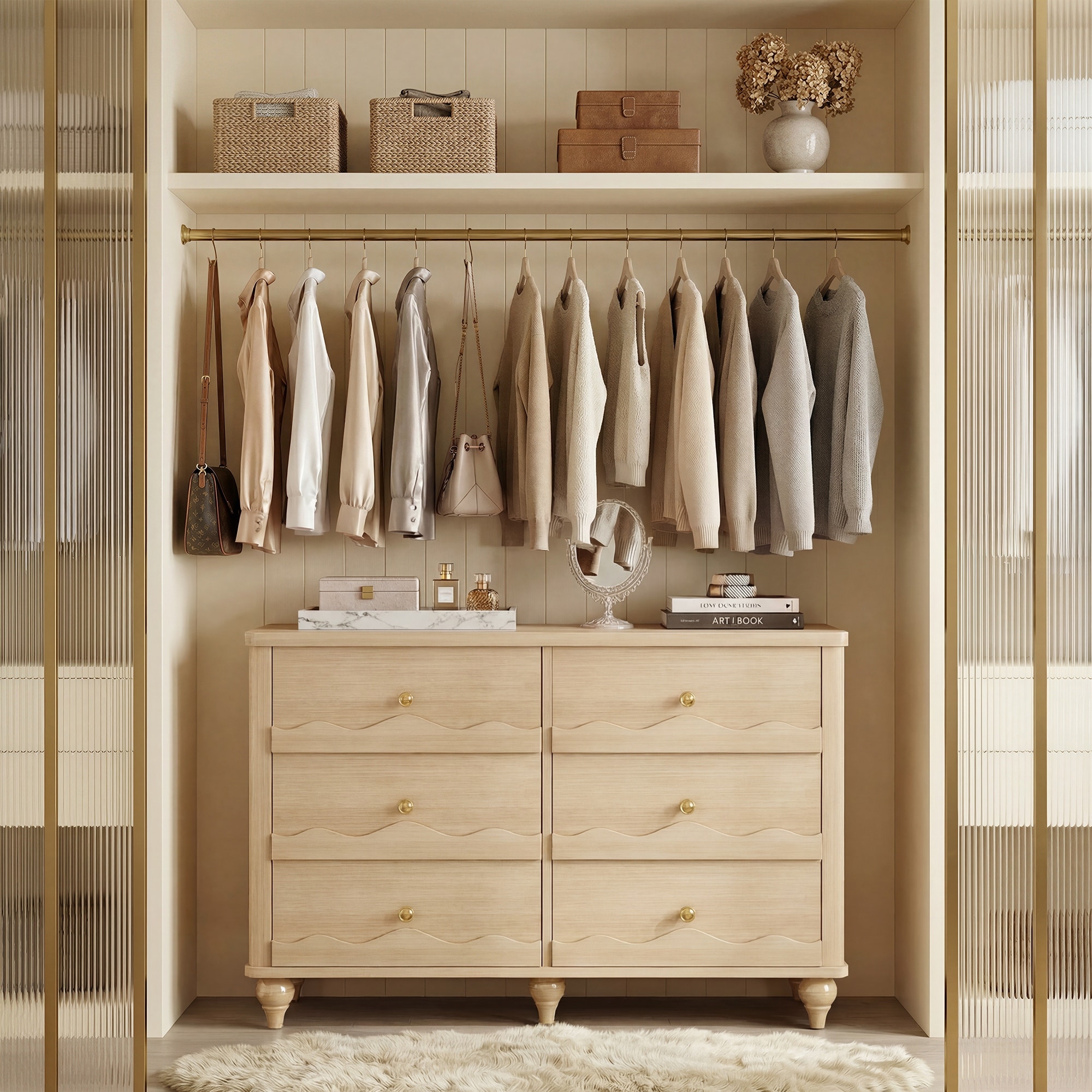 nolm drawers Mel ドロワーズ　メル　リネン　アイボリー Narill Wave-Inspired 6-Drawer Dresser Closet Organizer, 43-In