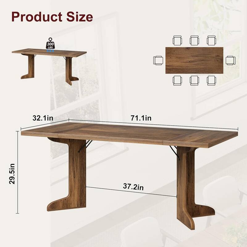 71 Inch Farmhouse Kitchen Dining Table for 6 to 8 Dining Room, Office and Living Room (Only Table)