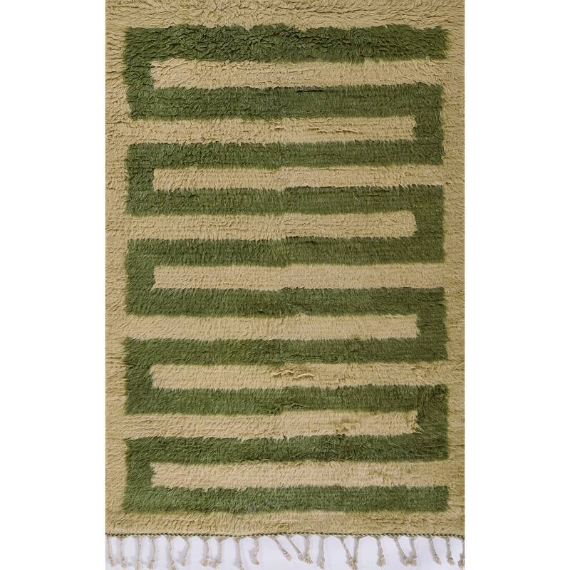 Momeni Neo Morrocan Hand Woven Wool Geometric Shag Rug. - 5' x 8' - Green - Rectangle